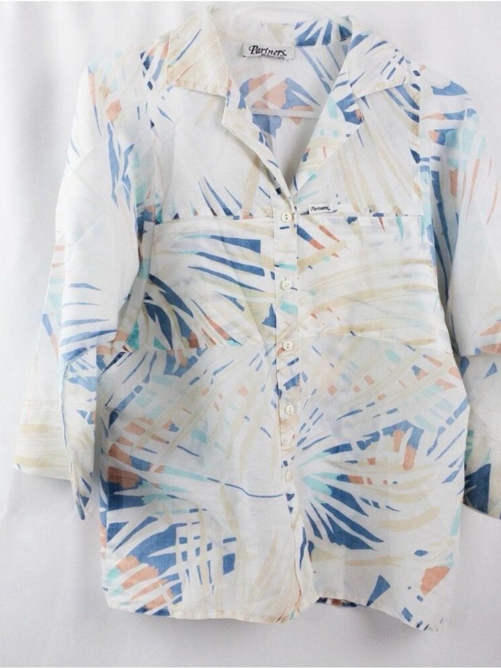 Partners Vintage Hawaiian Blue White Shirt Men Medium Unisex
